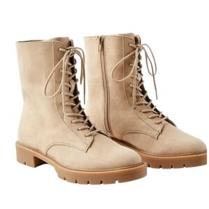 NEW! LOFT Vegan Suede Ivory Tan Lace Up Combat Boots 10.